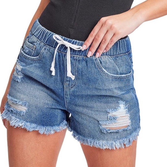 YMI Dream Collection Potassium + Rips + Tatter Hybrid Denim Easy Fit Shorts - Picture 1 of 12